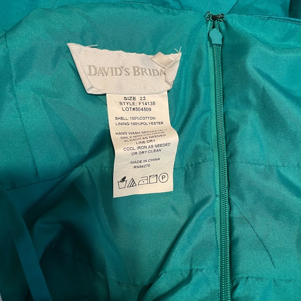 Teal Cotton Sateen Semiformal Dress from David’s Bridal, Size 22 - Picture 4 of 6